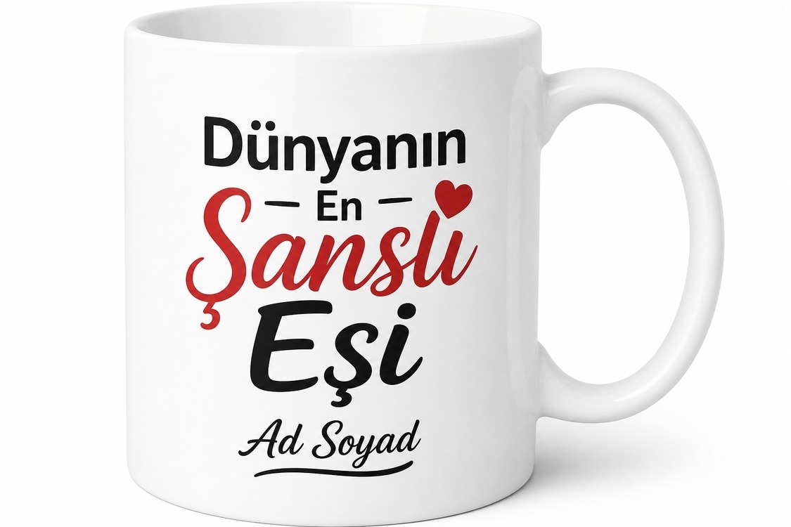 Dünyanın En Şanslı Eşi Esprili Baskılı Kahve Kupası Hediye Bardak