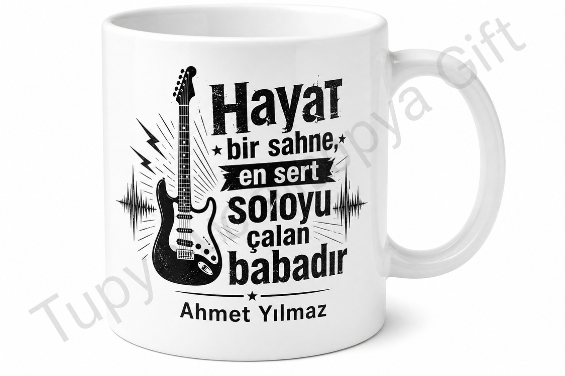 Rock Baba Yazılı Müzik Temalı Kupa Bardak Babalar Günü Hediyesi