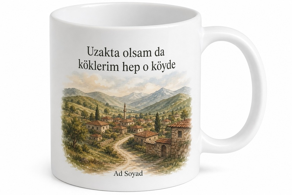 Gurbetten Köye Özlem Kupası - Özel Tasarım Baskılı Porselen Kupa Bardak Hediye