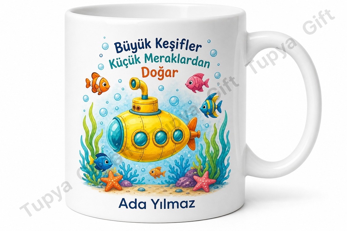 Denizaltı Temalı Çocuk Hediyesi Baskılı Kupa Bardak Özel Tasarım Porselen