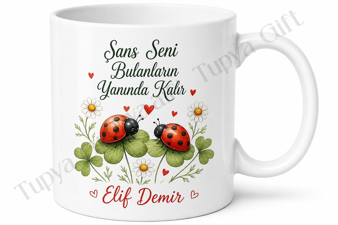 Uğur Böceği Temalı Baskılı Kupa Bardak Hediye Şans Porselen Mug
