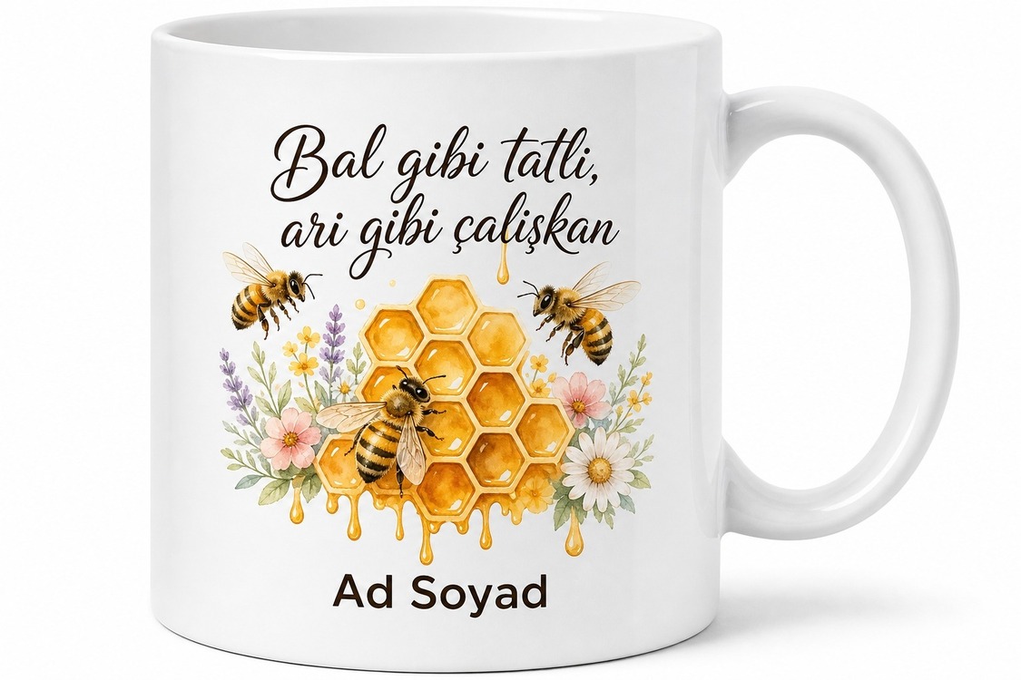 Arı Desenli Bal Temalı Kupa Çalışkan Tatlı İnsanlara Özel Hediye Bardak