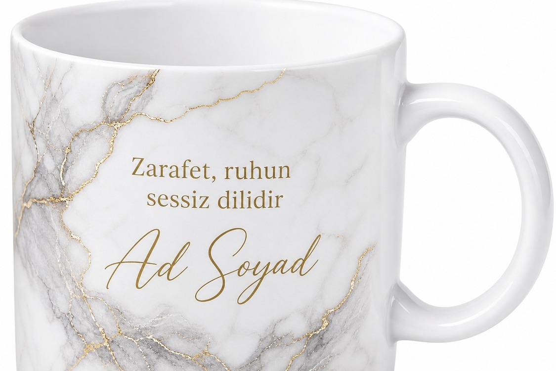 Mermer Desenli Altın Yaldızlı İsme Özel Kadın Hediyelik Kupa Bardak Hediye