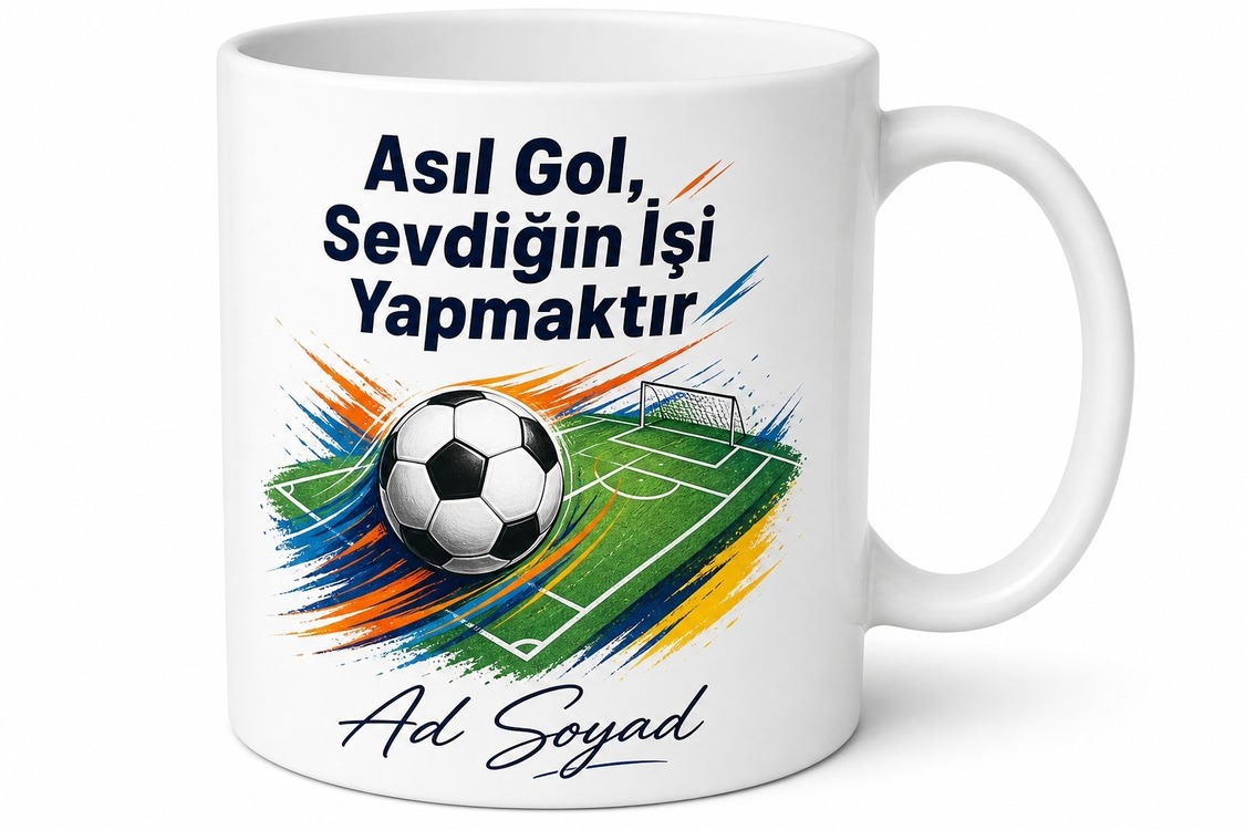 Erkeğe Hediye İsimli Futbol Temalı Özel Baskılı Porselen Kupa Bardak
