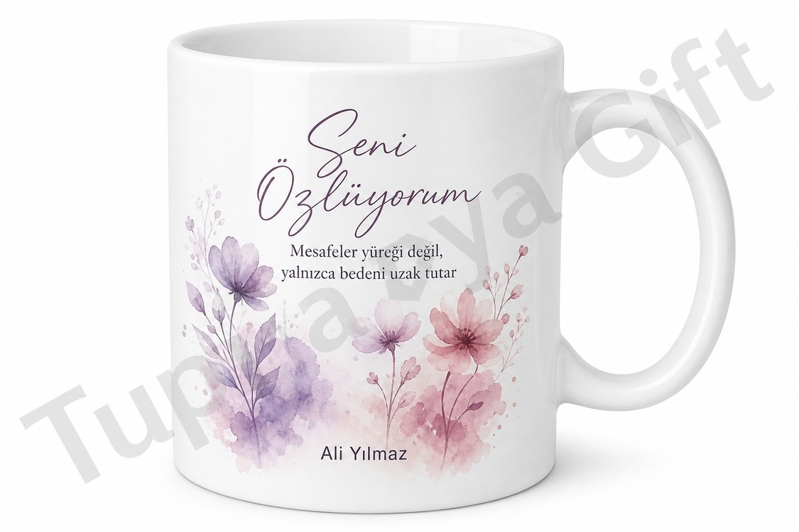 Seni Özlüyorum Yazılı Kişiye Özel Baskılı Kupa Bardak Hediye