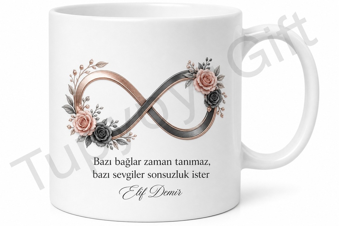 Sonsuzluk İşareti Temalı Baskılı Kupa Bardak Hediye Porselen Mug