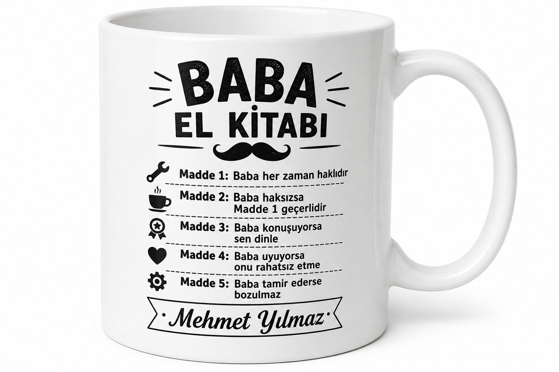 Baba El Kitabı Yazılı Komik Kupa Bardak Babalar Günü Hediyesi Esprili Baskılı