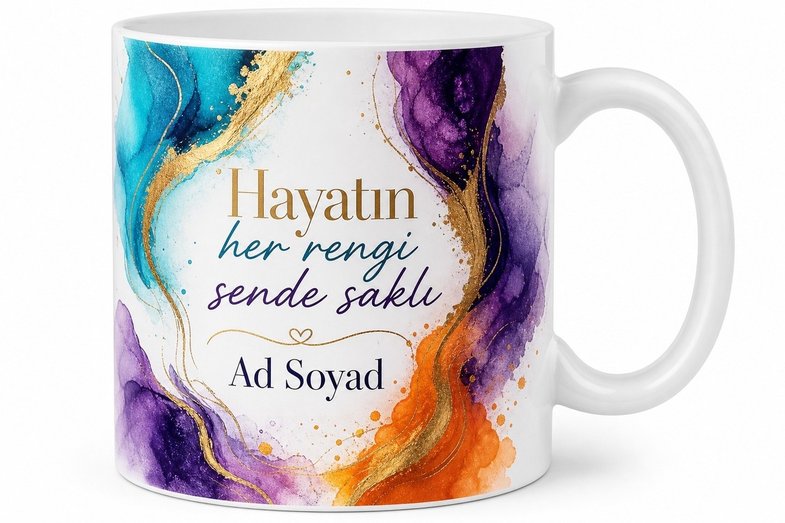 Soyut Desenli Kişiye Özel Renkli Baskılı Kupa Bardak Hediye