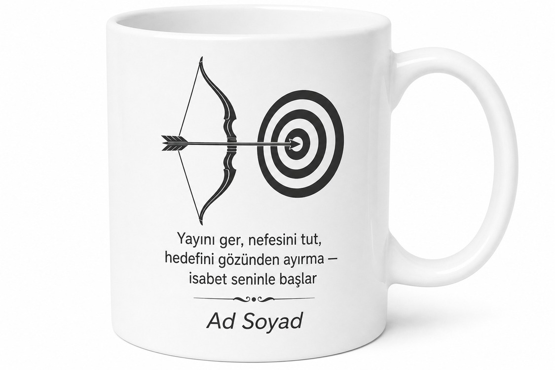 Okçuya Yay Germe Hedefi Vuranlara Tam Onikiden İsabet Kupa Hediye Bardak