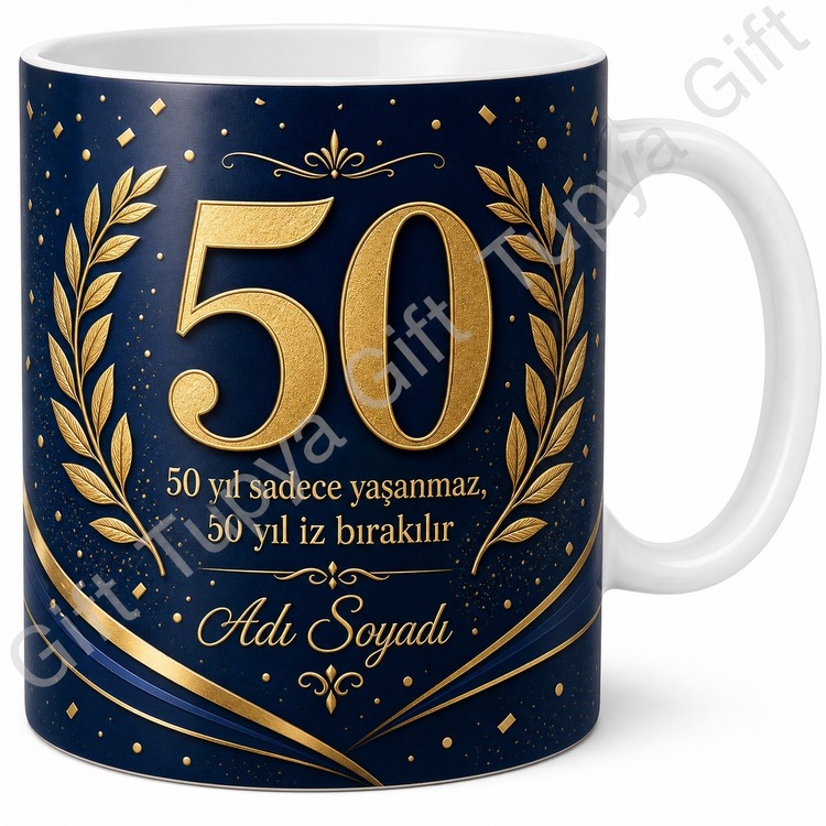 50 Yaş Doğum Günü Hediyesi Baskılı Kupa Bardak Özel Tasarım Hediye