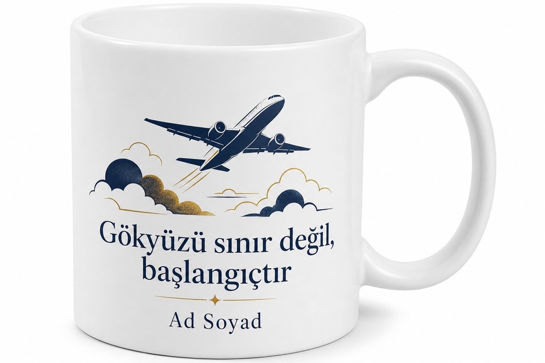 Pilot Temalı Baskılı Kahve Kupası Pilotlara Özel Tasarım Hediye Bardak