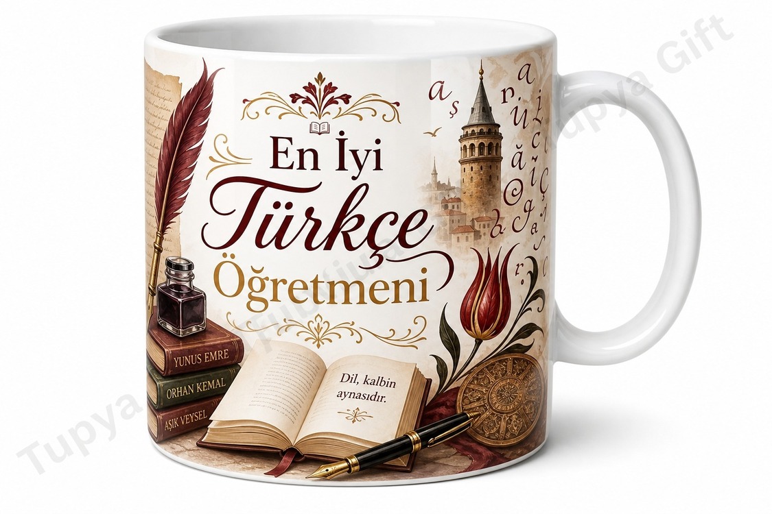 Türkçe Öğretmenine Hediye Özel Tasarım Baskılı Kupa Bardak Öğretmenler Günü