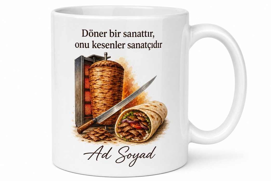 Dönerciye Hediye Usta İşi Lavaş Arası Yaprak Döner Kesenlere Özel Tasarım Kupa Bardak