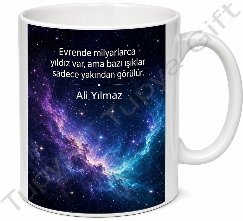 Galaksi Temalı Baskılı Kupa Bardak Uzay Desenli Hediye Porselen Mug