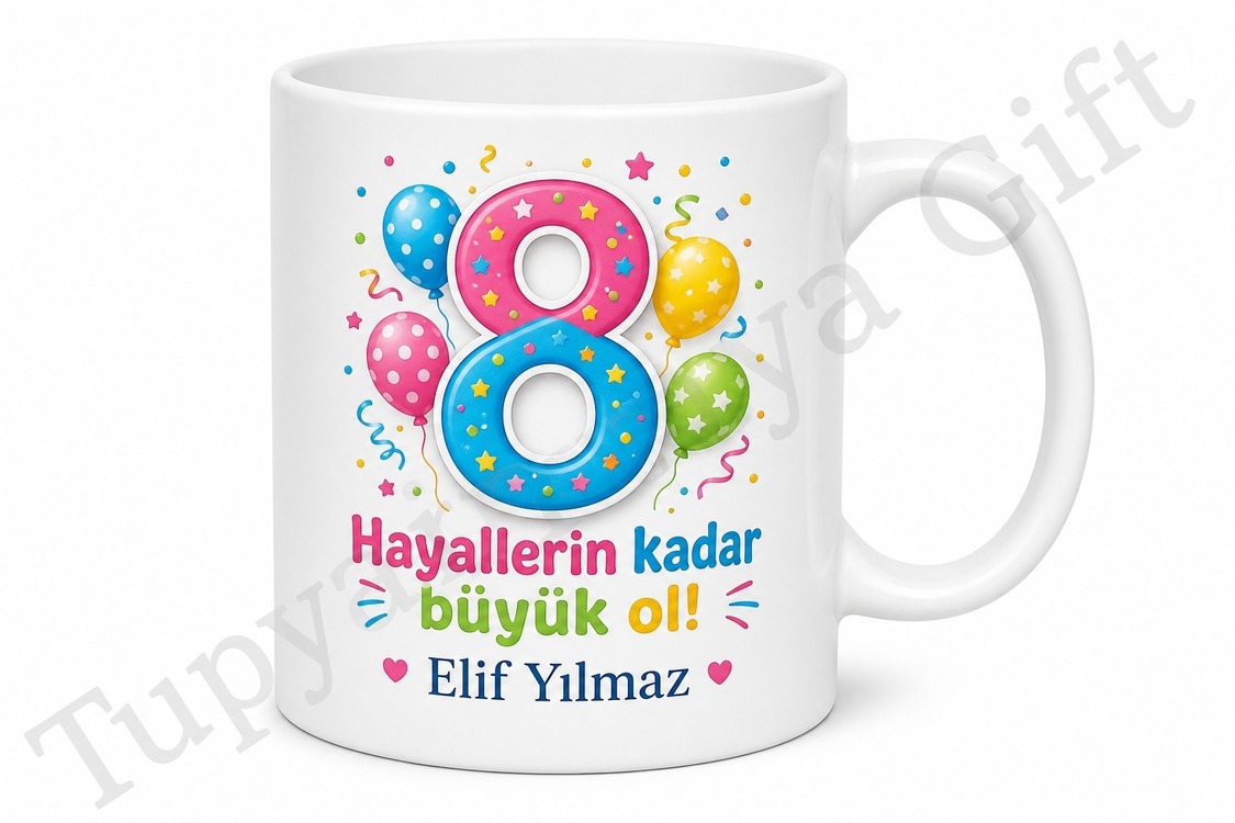 Kişiye Özel 8 Yaş Doğum Günü Hediyesi Baskılı Kupa Bardak Yaş Tasarım