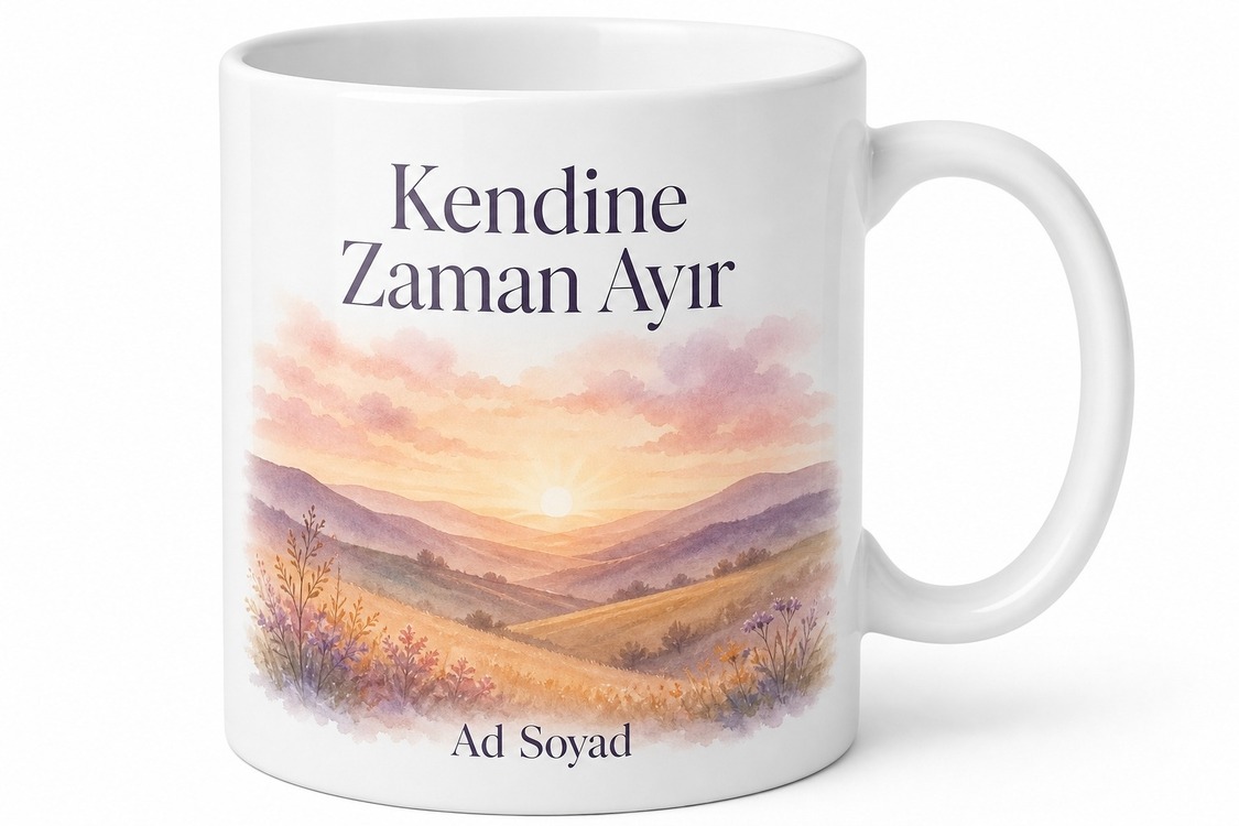 Kendine Zaman Ayır Yazılı Baskılı Kupa Bardak Özel Tasarım Hediye
