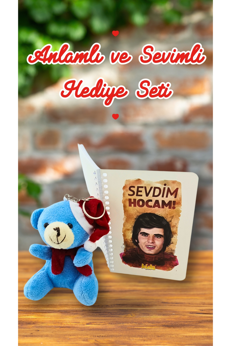 Sevdim Hocam Defteri ve Şirin Ayıcık Anahtarlık – Anlamlı ve Sevimli Hediye Seti - Özel Kutusunda