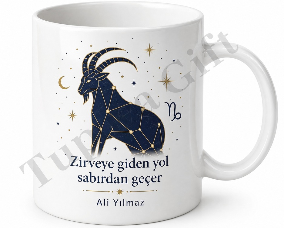 Oğlak Burcu Temalı Kişiye Özel Baskılı Kupa Bardak Astroloji Hediye