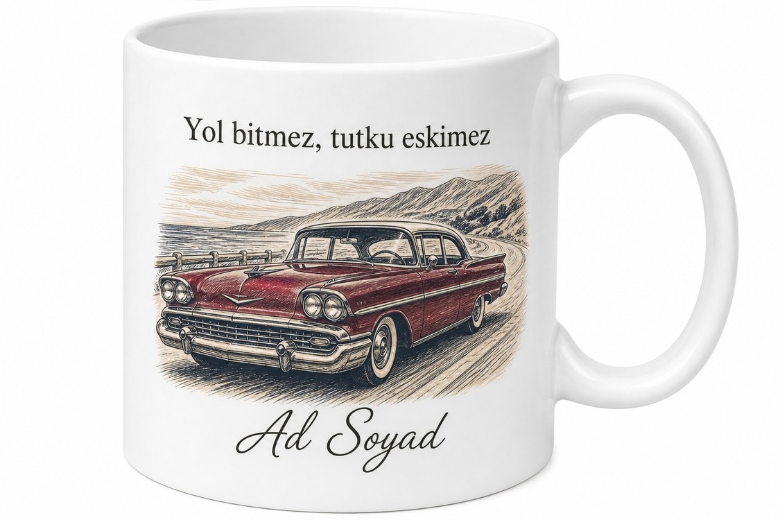 Klasik Araç Sever İçin Kişiye Özel Retro Temalı Baskılı Kupa Bardak Hediye
