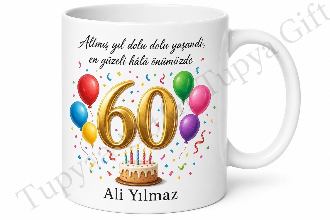 Büyük Kutlama Tasarımlı 60 Yaş Doğum Günü Özel Kupa Bardak Hediye