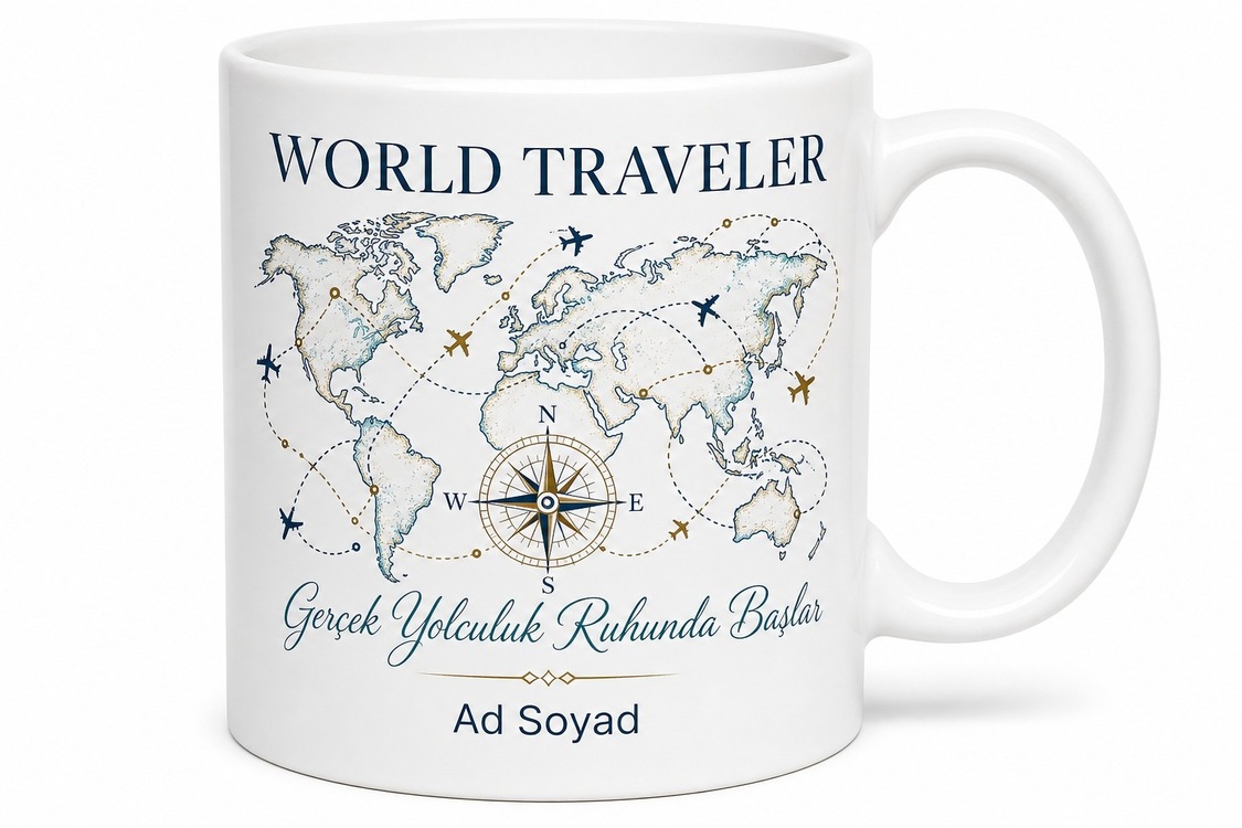 World Traveler Yazılı Dünya Gezgini Kıtaları Aşan Seyyah Kahve Kupası Hediye