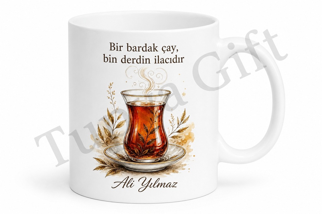 Çay Bardağı Temalı Baskılı Kupa Bardak Çay Severlere Özel Tasarım Hediye