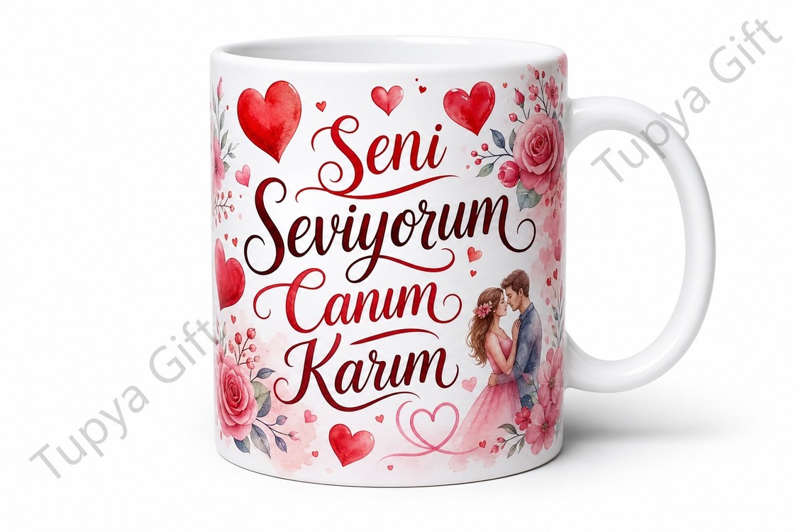 Karıya Hediye Kişiye Özel Romantik Baskılı Kupa Bardak Sevgiliye Hediye