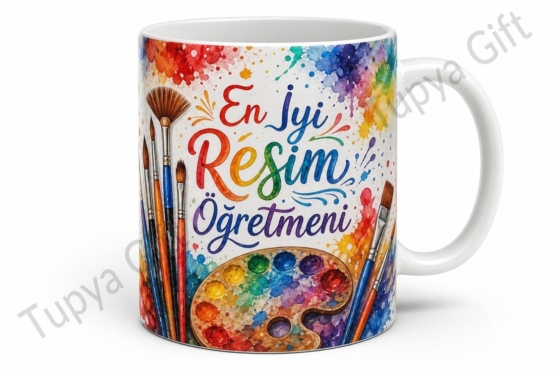 Resim Öğretmenine Hediye Özel Tasarım Sublimation Baskılı Kupa Bardak Sanat Hoca
