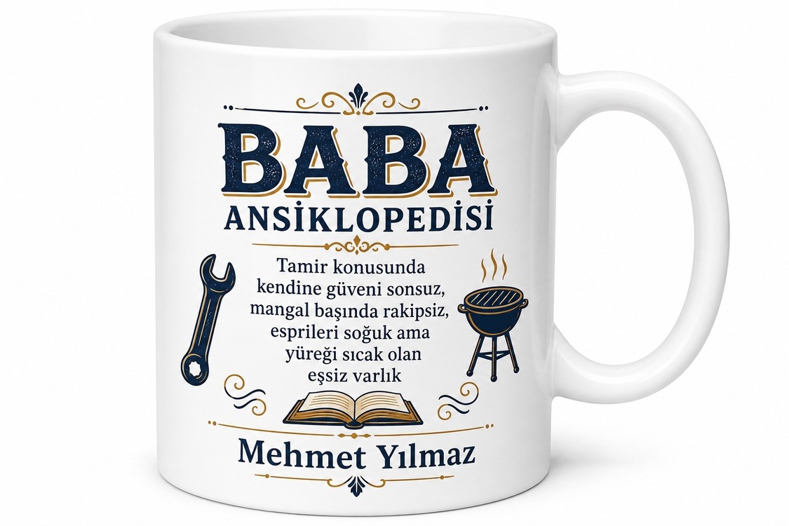 Baba Ansiklopedisi Yazılı Eğlenceli Kupa Bardak Babalar Günü Hediye