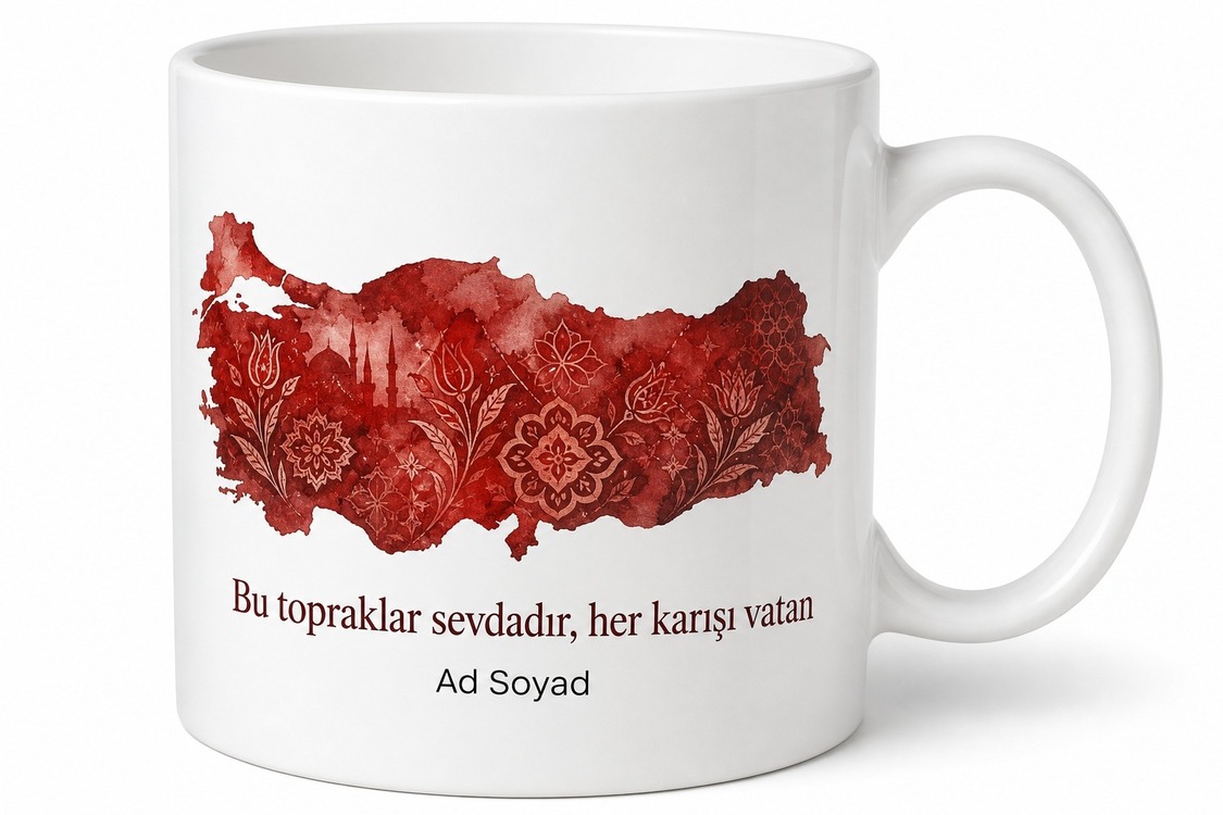Türkiye Silueti Temalı Baskılı Kupa Bardak Özel Tasarım Hediye
