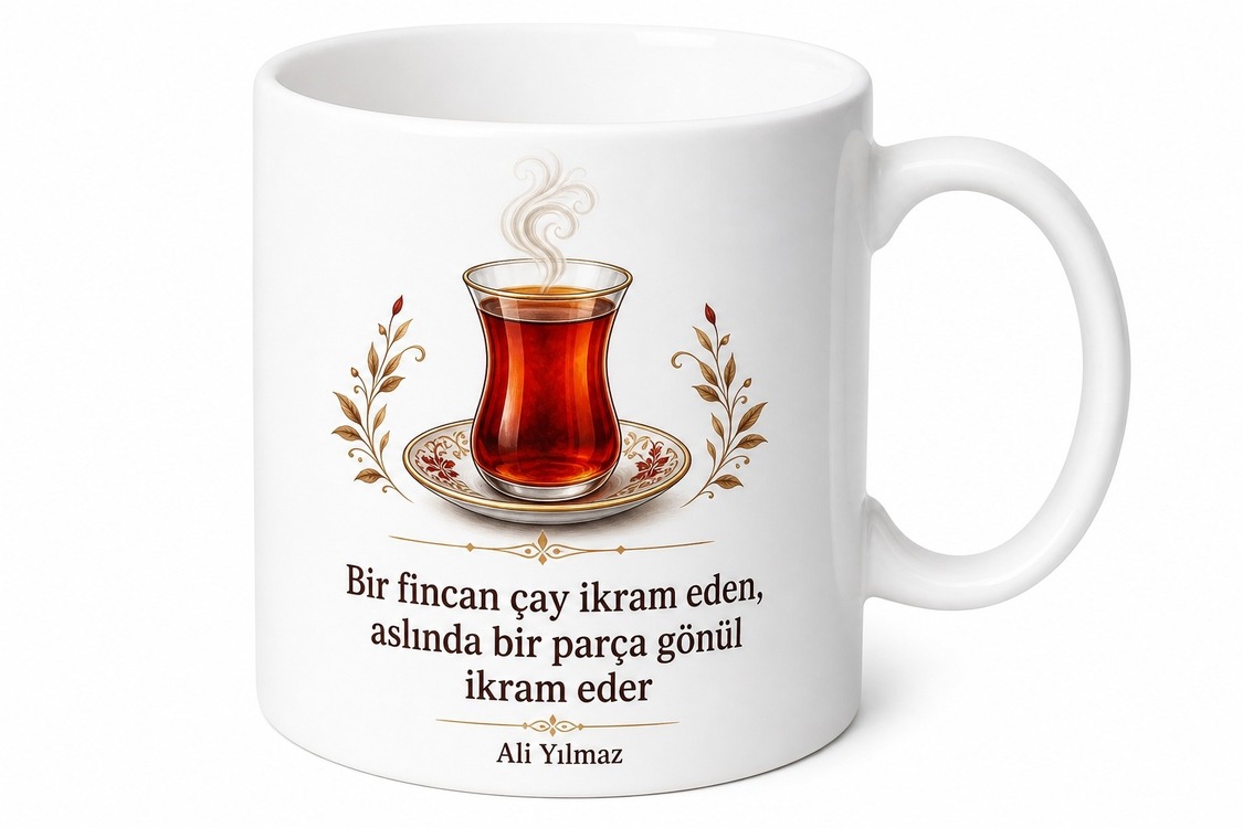 Dünya Çaycılar Günü İnce Belli Bardakta Demli Çay Sunanlara Özel Baskılı Kupa Hediye