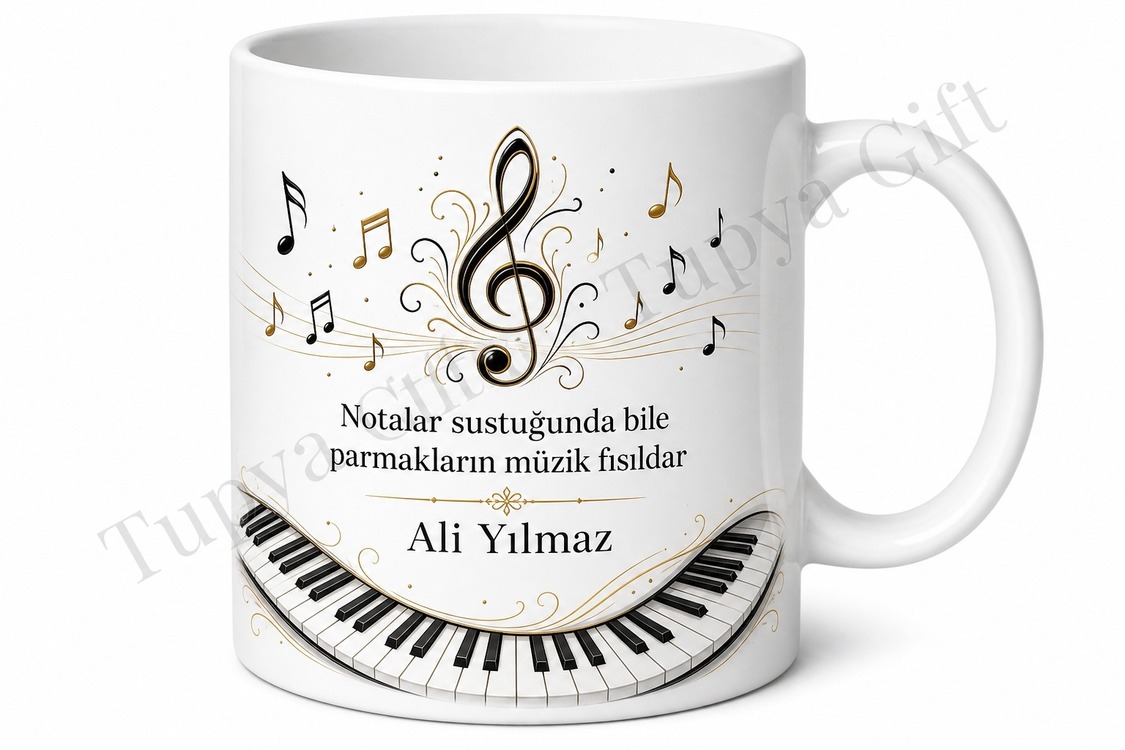 Piyanist Temalı Kişiye Özel Baskılı Kupa Bardak Piyano Hediye Mug
