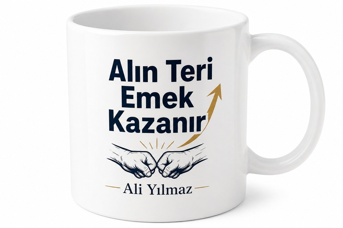Alın Teri Emek Kazanır Özel Tasarım Baskılı Porselen Kupa Bardak Hediye