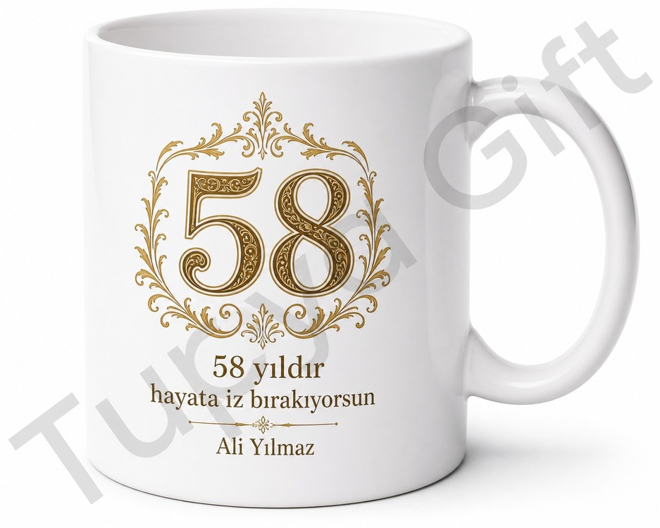 Klasik Tasarımlı 58 Yaş Doğum Günü Hediyesi Kupa Bardak Özel Baskılı