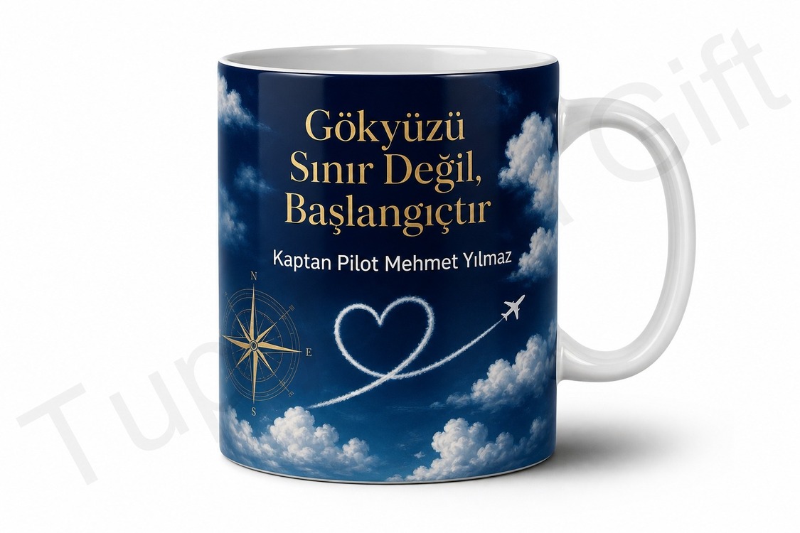 Pilota Hediye Kişiye Özel Baskılı Kupa Bardak Pilot Hediyesi Özel Tasarım
