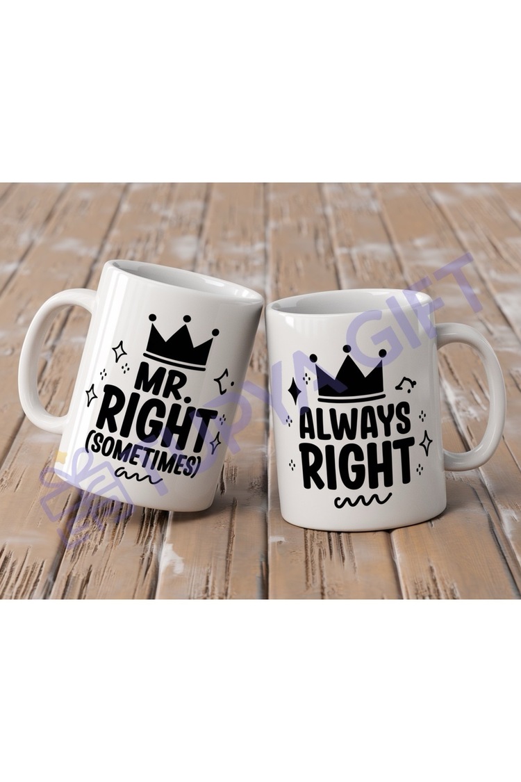 Çiftlere Özel Seramik Kupa Seti: Mr. Right (Sometimes) ve Mrs. Always Right