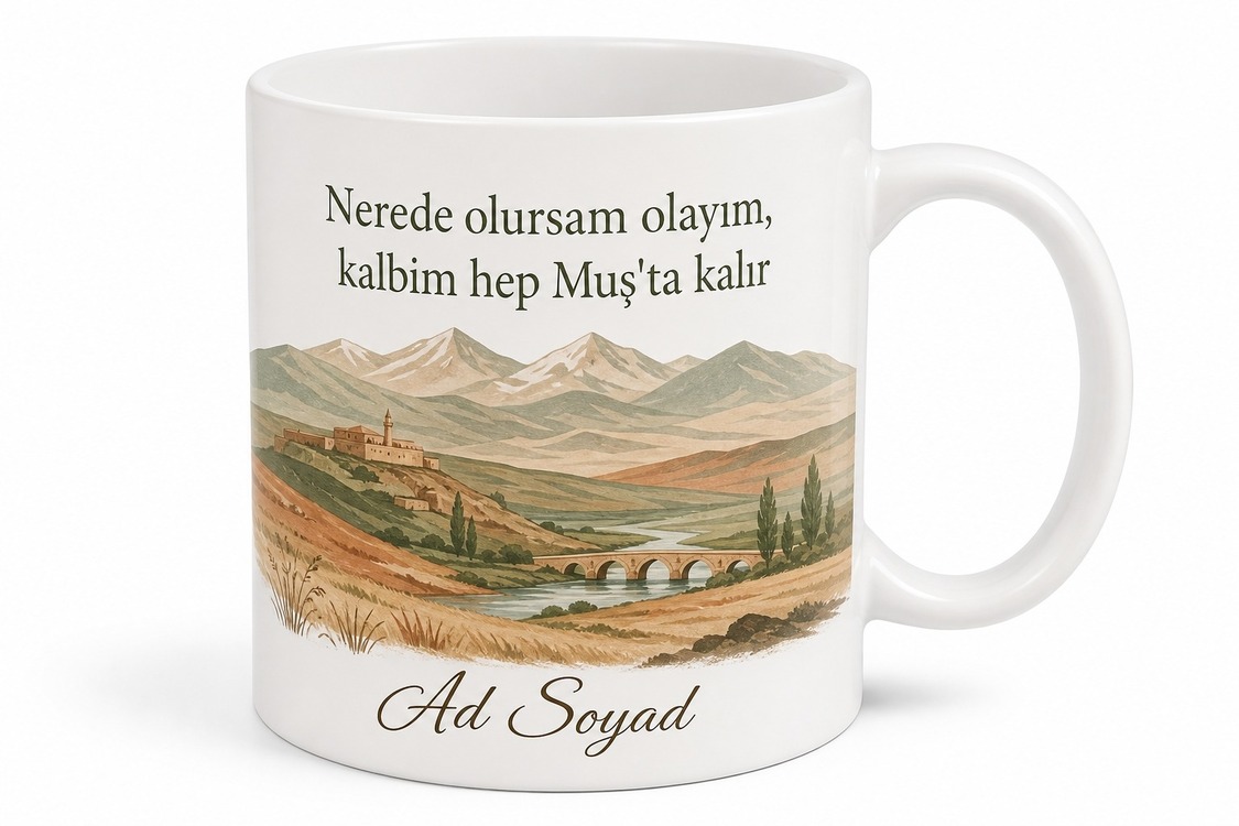 Muş Memleket Özlemi Yazılı Kupa Bardak Hemşehri Hediye Porselen