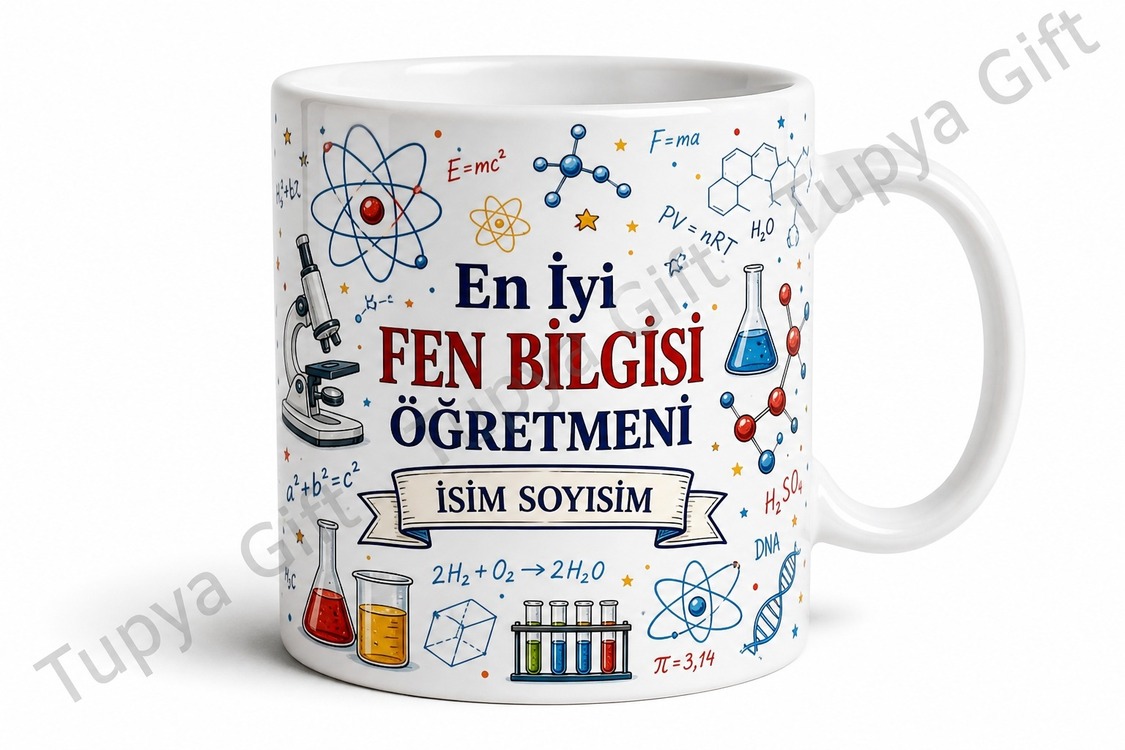 Fen Bilgisi Öğretmenine Hediye Kişiye Özel Baskılı Kupa Bardak Öğretmenler Günü