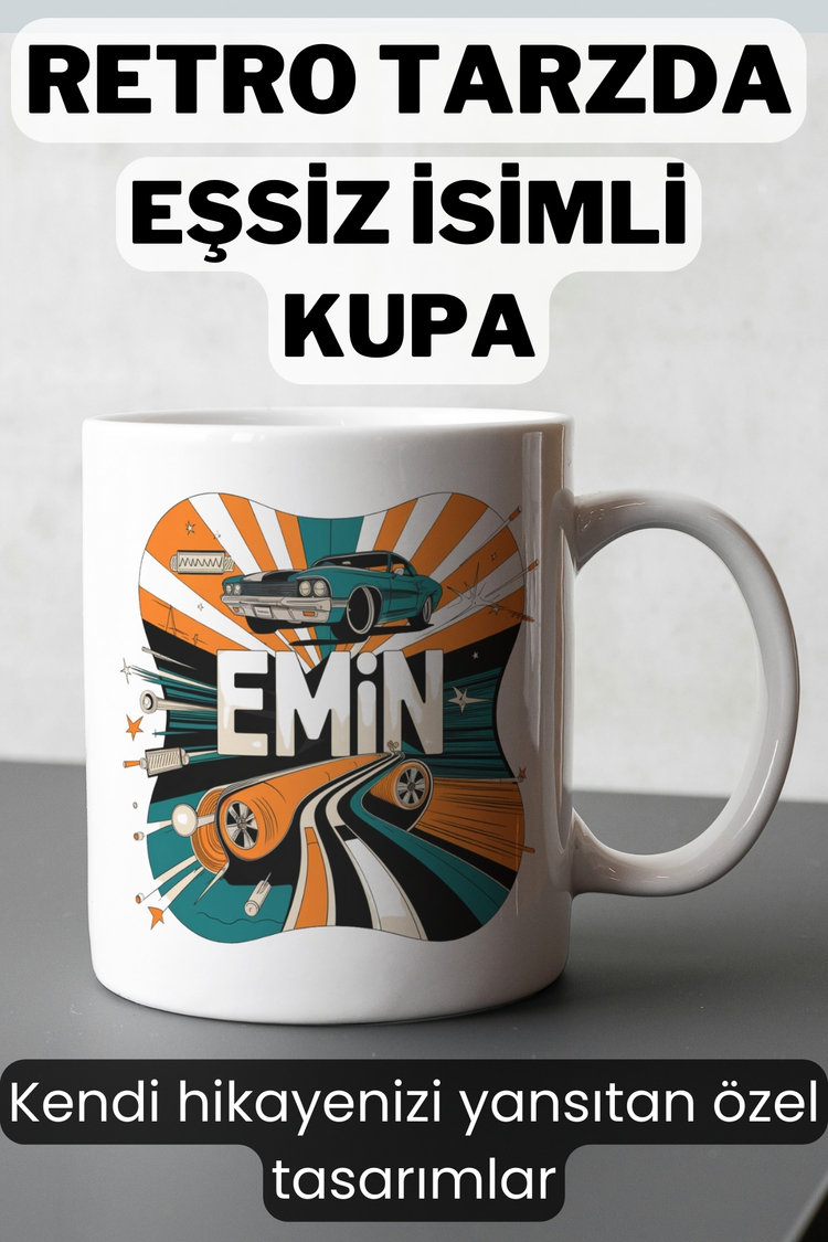 Kişiye Özel Retro Araba Tasarımlı İsimli Kupa - Klasik Araba Tutkunlarına Özel Hediye