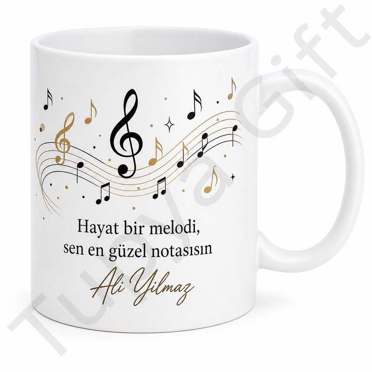 Nota Temalı Baskılı Kupa Bardak Müzik Severlere Özel Tasarım Hediye