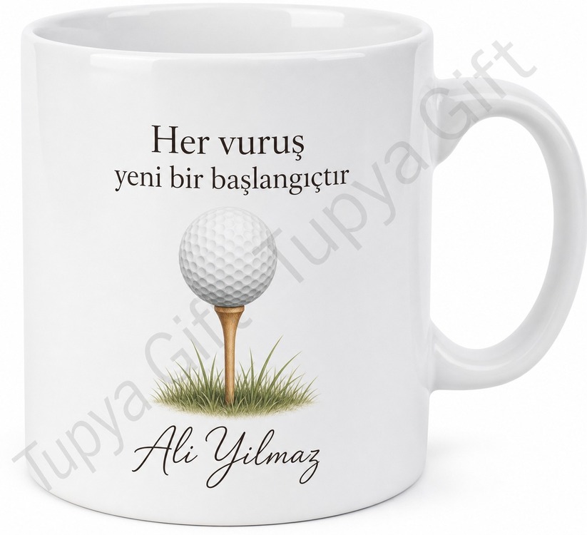 Golfçüye Hediye İsimli Özel Baskılı Kupa Bardak Golf Temalı Hediye