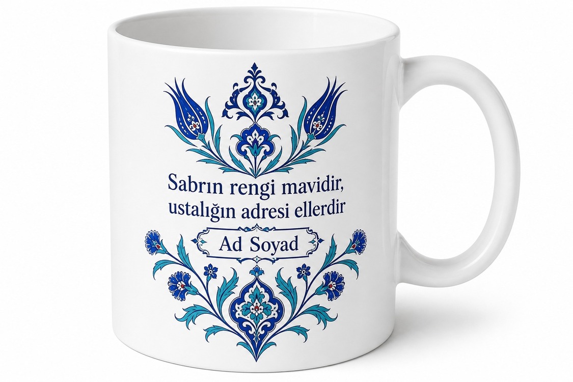 Çini Sanatı Yapanlara Mavi Dokunuşlar Türk Motifleri Kupası Hediye Bardak