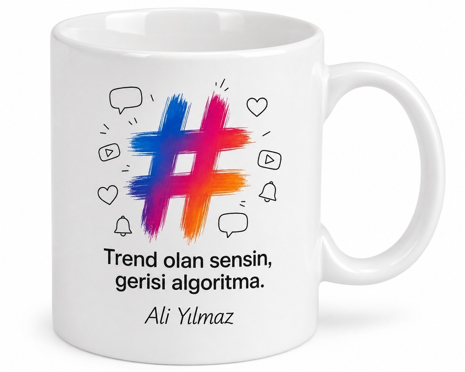 Hashtag Simgesi Çizimli Sosyal Medya Fenomenlerine Trend Kupa Bardak Hediye