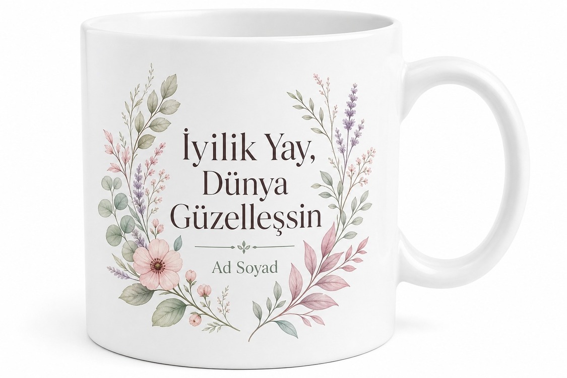 İyilik Yay Dünya Güzelleşsin Yazılı Nezaket Yay Kupa Bardak Özel Tasarım Hediye