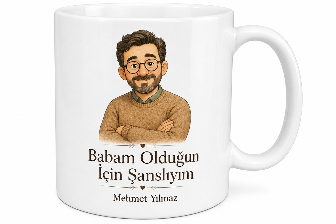 Gözlüklü Baba Tasarımlı Sevimli Kupa Bardak Babalar Günü Hediye