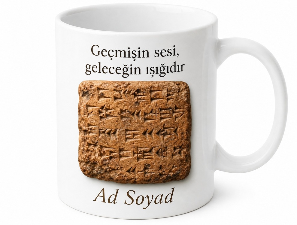 Sümeroloğa Hediye Kil Tablet Görünümlü Antik Çay Kupası Özel Tasarım Bardak