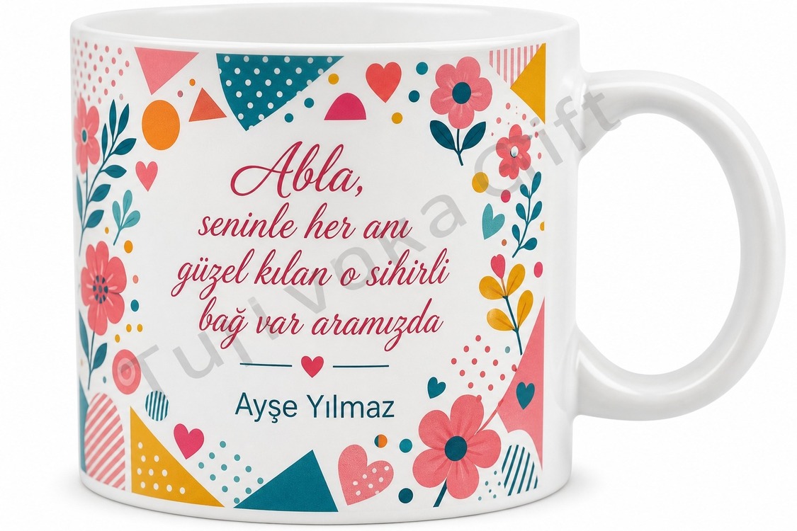 Abla İçin Karışık Desenli Baskılı Kupa Bardak Kardeş Hediyesi