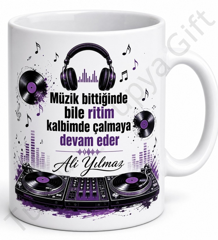 DJ Hediyesi Kişiye Özel Baskılı Kupa Bardak DJ Müzik Temalı Hediye