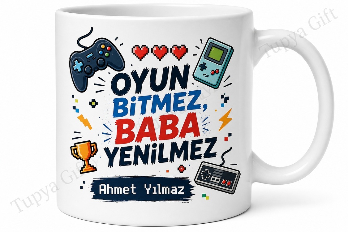 Oyuncu Baba Yazılı Eğlenceli Tasarım Kupa Bardak Babalar Günü Hediye