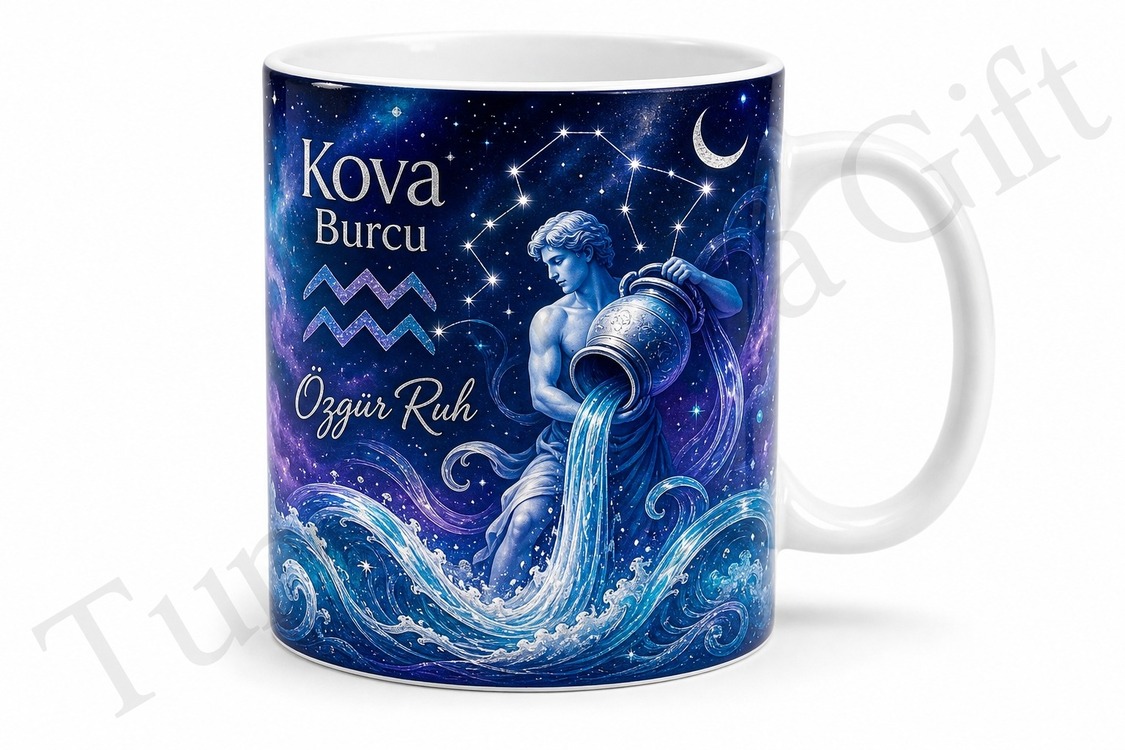 Kova Burcu Hediyesi Kişiye Özel Burç Baskılı Seramik Kupa Bardak Hediye
